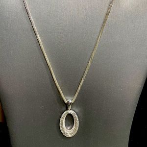 Monet Silver Tone Oval Braided Pendant & 18” Diamond Chain